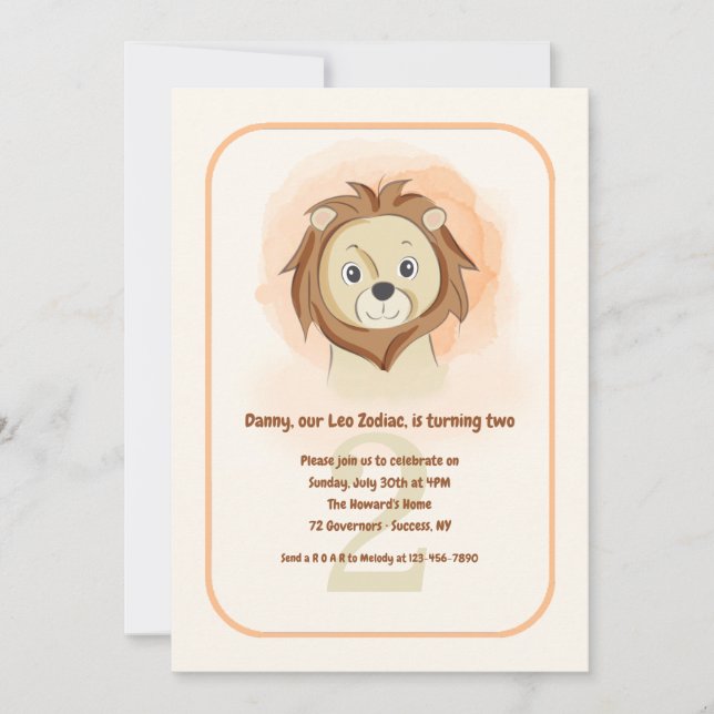 Invitation Leo la fête d'anniversaire du lion (Devant)