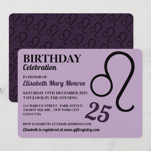 Invitation Leo, Le Lion, Panneau Étoile Zodiaque, Anniversair (Devant / Derrière)