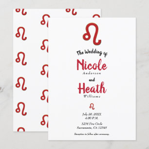 Invitation LEO Red Zodiac Astrologie Juillet Août Mariage