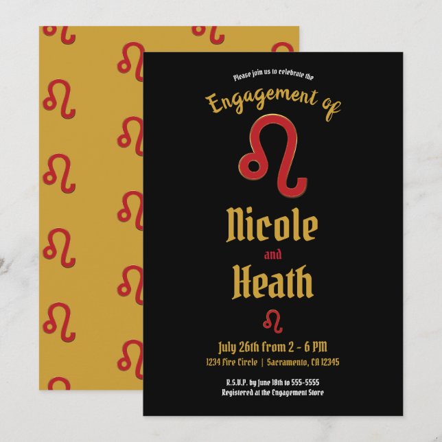 Invitation LEO Zodiac Astrologie Juillet Août (Devant / Derrière)