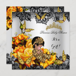 Invitation Leopard Baby shower fille papillon jaune ethnie