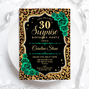 Invitation Leopard Black Gold Green Surprise 30e anniversaire