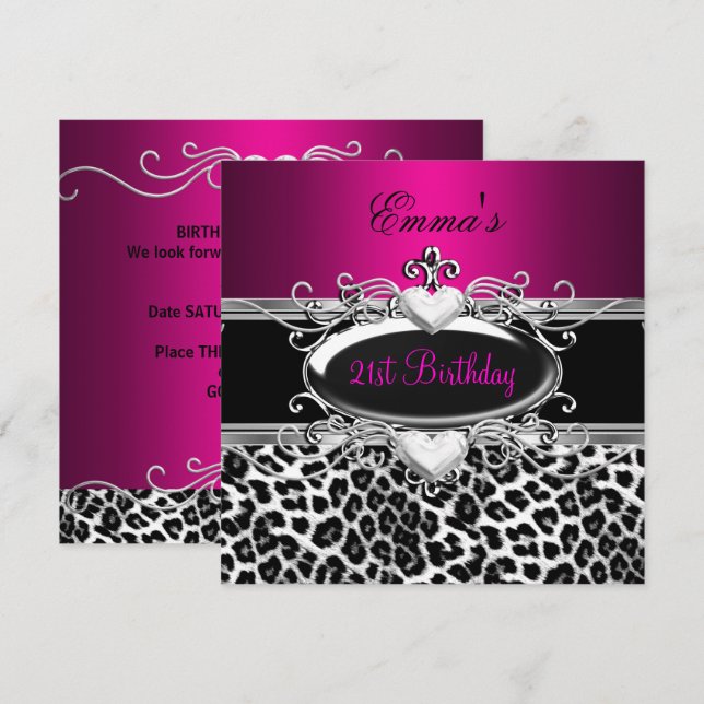 Invitation Leopard blanc noir noir rose 21e partie (Devant / Derrière)