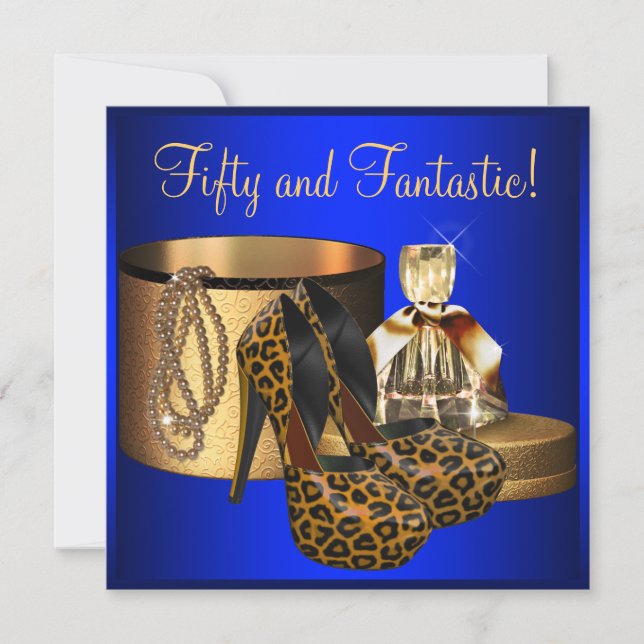 Invitation Leopard Bleu de talons hauts femmes 50e anniversai (Devant)