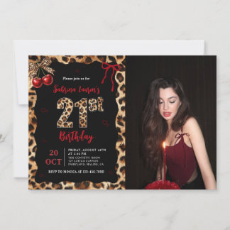 Invitation Leopard Cheetah Cherry 21st Birthday Photo