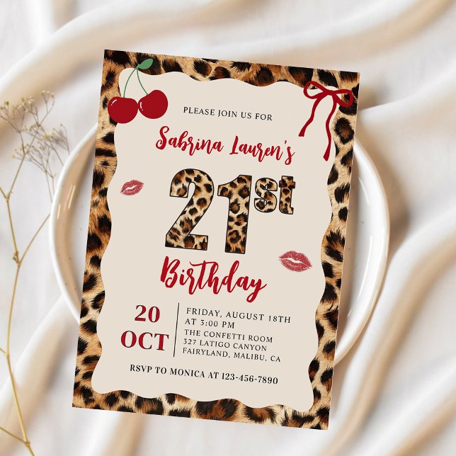 Invitation Leopard Cheetah Cherry Birthday (Créateur téléchargé)