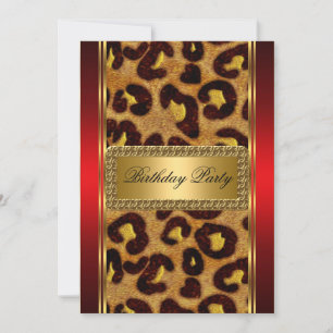Invitation Leopard d'or et Art Déco Rouge