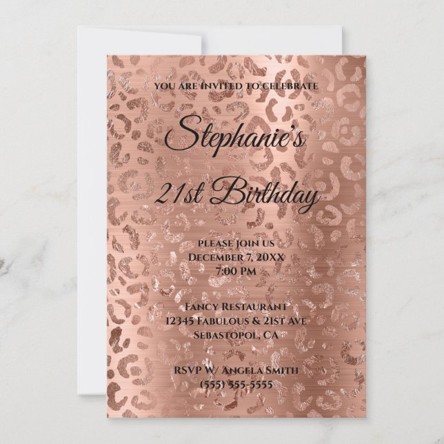 Invitation Léopard d'or rose Glam Foil 21e anniversaire (Devant)