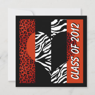 Invitation Leopard et Zebra Print Red Graduation Party