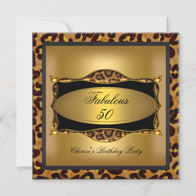 Invitation Léopard Gold Black Anniversaire 50e (Devant)