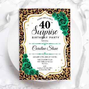 Invitation Leopard Gold White Green Surprise 40e anniversaire