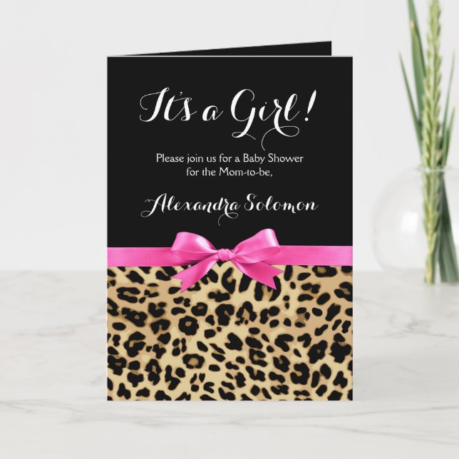 Invitation Leopard Hot rose Bow C'est un Baby shower Safari f (Devant)