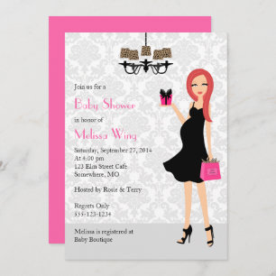 Invitation Leopard Hot rose Pregnant Baby shower maman