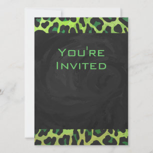 Invitation Léopard noir et vert avec Monogramme