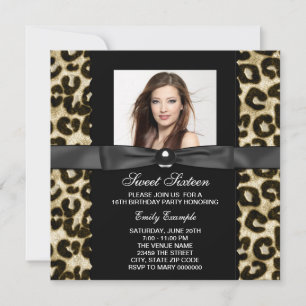 Invitation Leopard Photo Sweet 16 Anniversaire