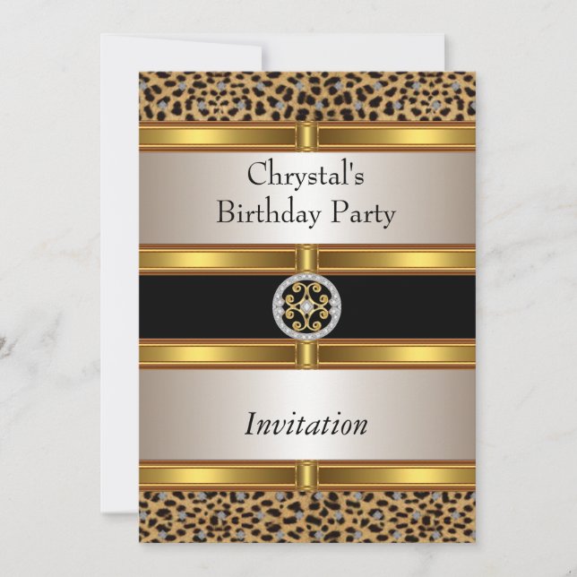 Invitation Leopard Print Gold Birthday Party (Front)