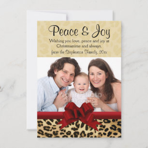 Invitation Leopard Red Bow Noël Photo Grey
