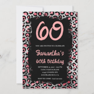 Invitation Leopard rose en argent peint noir 60e anniversaire