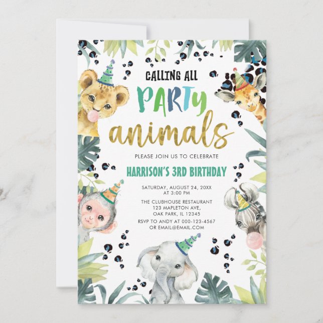Invitation Leopard Safari appelle tous les animaux de fête An (Devant)
