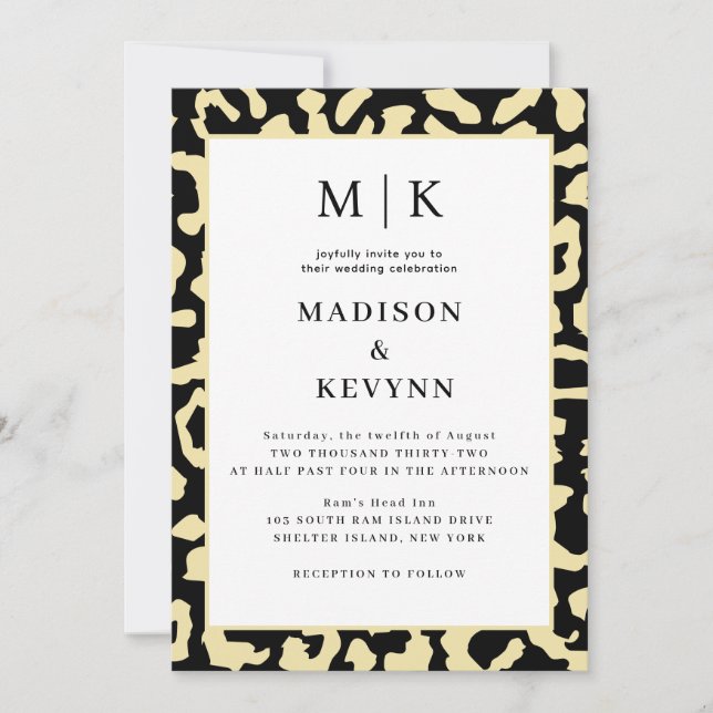 Invitation Leopard Spots Mariage noir et or (Devant)