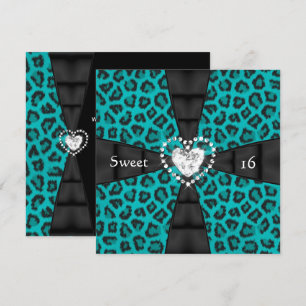 Invitation Leopard Turquoise Sweet 16 Seize Anniversaire