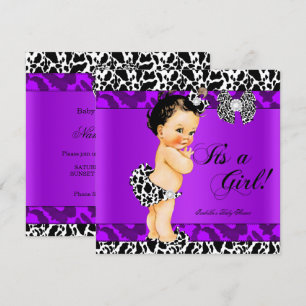 Invitation Léopard Vache pourpre Fille Baby shower Brunette B