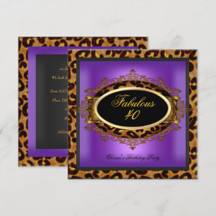 Invitation Leopard violet or noir Anniversaire Fabuleux 40