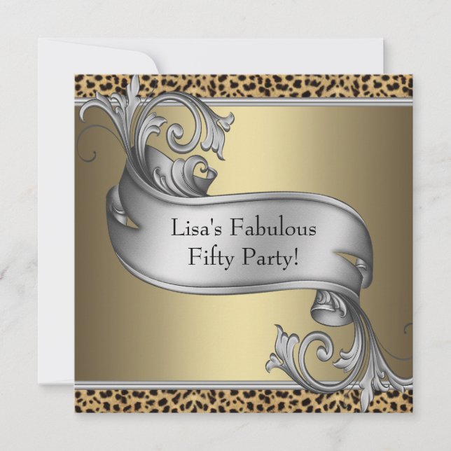 Invitation Leopard Womans Gold 50th Birthday Party (Devant)