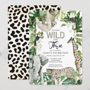 Invitation Leopard Young Wild et Three Safari Anniversaire