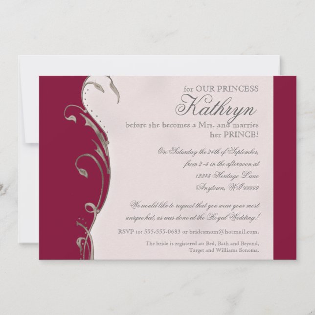 Invitation l'épousant royale de Fête de la mariée (Devant)