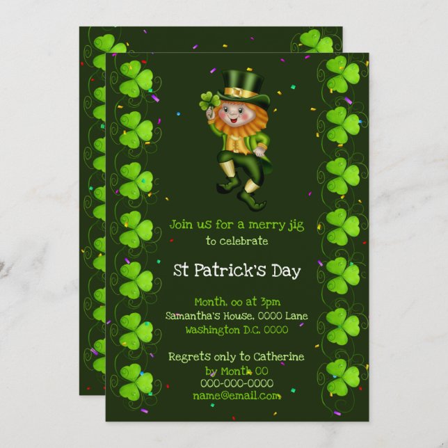 Invitation Leprechaun jig chanceux shamrock Irish Clover (Devant / Derrière)