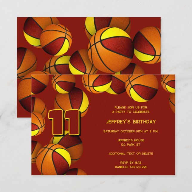 Invitation l'équipe d'or maroon couleurs basket-ball annivers (Devant / Derrière)