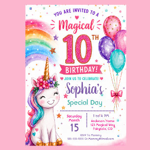 Invitation Les 10 ans de la fille licorne magique