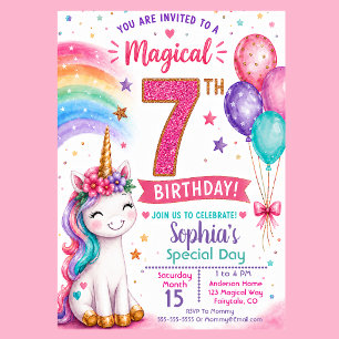 Invitation Les 7 ans de la fille licorne magique
