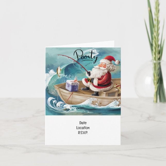 Invitation Les amoureux de la pêche Noël avec le Père Noël (Devant)