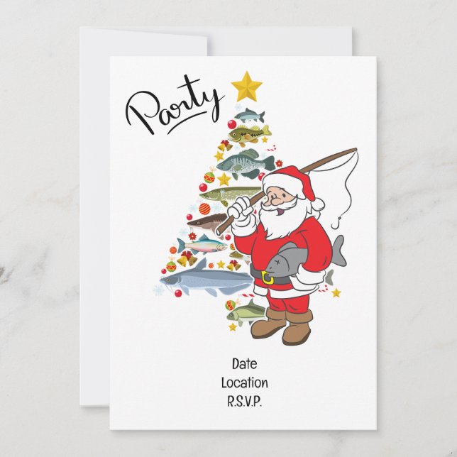 Invitation Les amoureux de la pêche Noël avec le Père Noël (Devant)