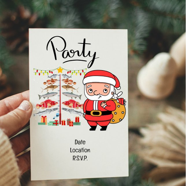 Invitation Les amoureux de la pêche Noël avec le Père Noël (Créateur téléchargé)