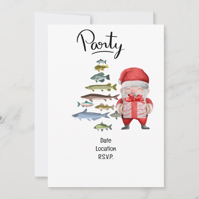 Invitation Les amoureux de la pêche Noël avec le Père Noël (Devant)