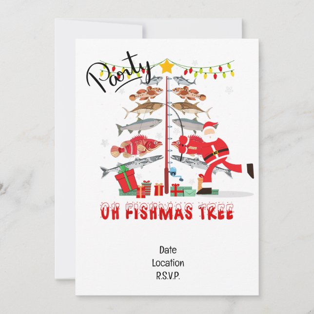 Invitation Les amoureux de la pêche Noël avec le Père Noël (Devant)