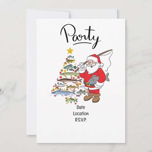 Invitation Les amoureux de la pêche Noël avec le Père Noël (Devant)