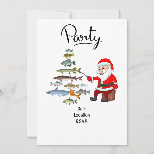 Invitation Les amoureux de la pêche Noël avec le Père Noël (Devant)