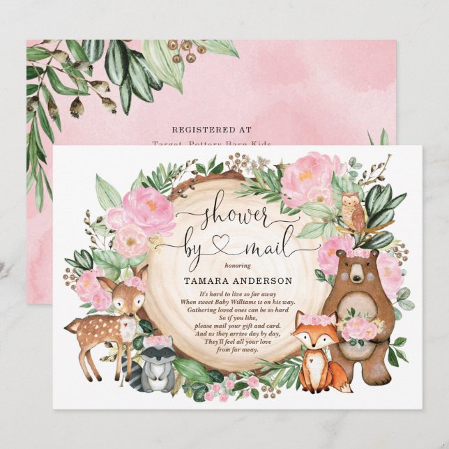 Invitation Les animaux de bois de la douce Baby shower par co (Devant / Derrière)