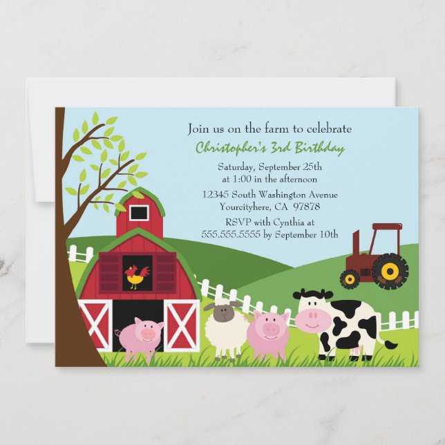 Invitation Les animaux de ferme adorables à l'occasion d'une  (Devant)