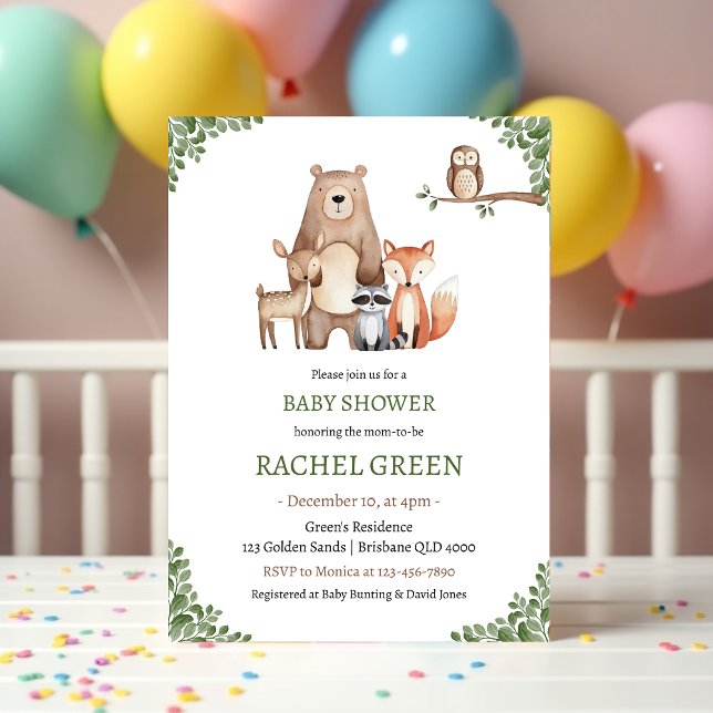 Invitation Les animaux de la forêt mignonne Baby shower des b (Cute Forest Animals Woodland Baby Shower Invitation)