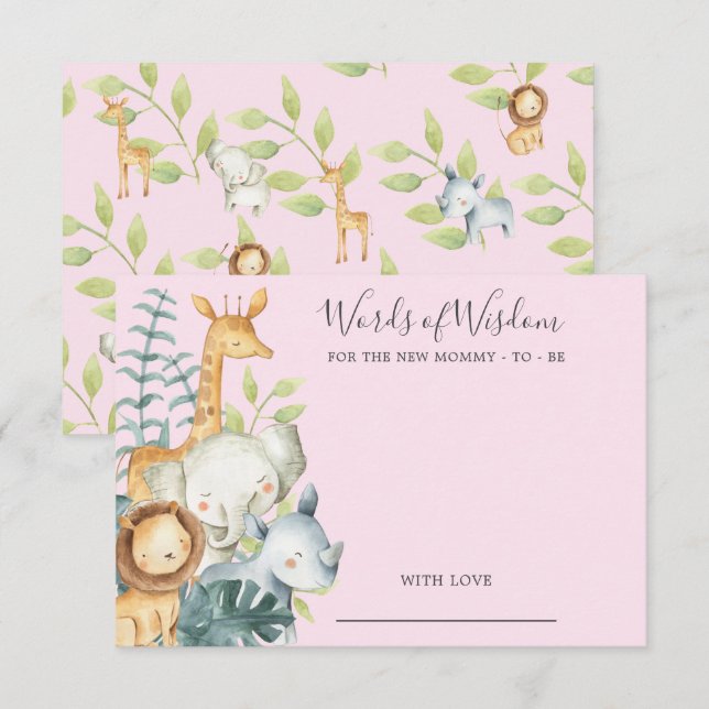 Invitation Les animaux de la jungle Baby shower Mots de sages (Devant / Derrière)