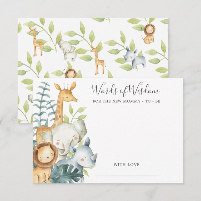 Invitation Les animaux de la jungle Baby shower Mots de sages (Devant / Derrière)