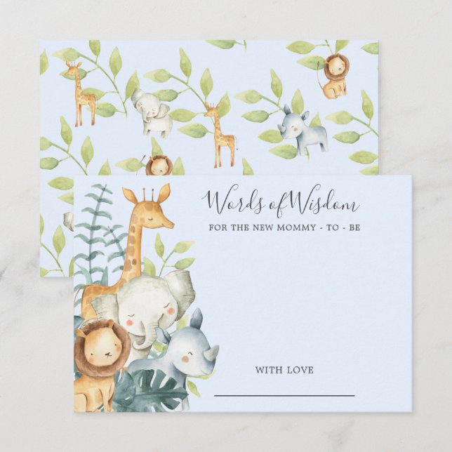 Invitation Les animaux de la jungle Baby shower Mots de sages (Devant / Derrière)