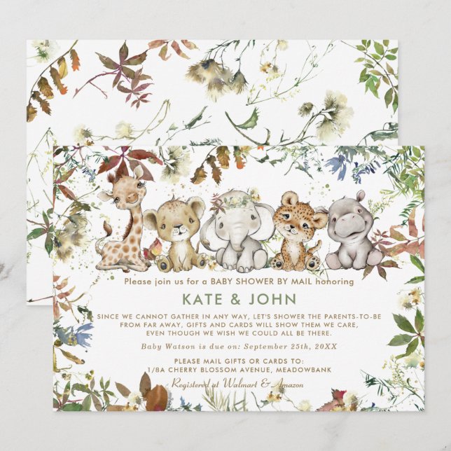 Invitation Les animaux de la jungle Baby shower neutre par le (Devant / Derrière)