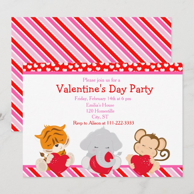 Invitation Les animaux de la Saint Valentin (Devant / Derrière)