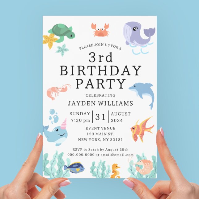 Invitation Les animaux de mer mignons Anniversaire de enfant (Cute Sea Animals Kids Birthday Invitation
)